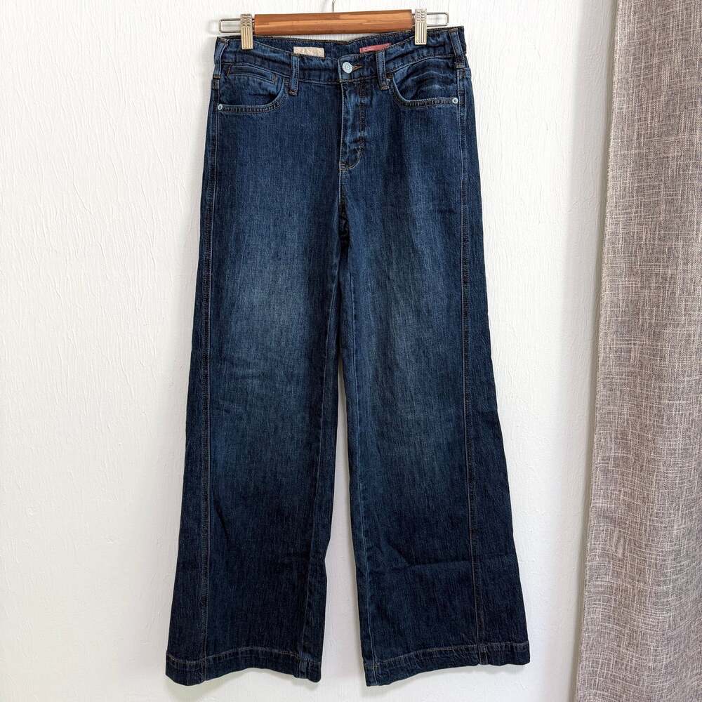 Pilcro Womens Wide Leg Jeans 26 Dark Blue Wash Mid Rise Zipper Fly Pockets